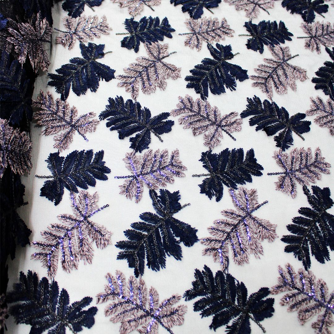 Tul bordado color Azul marino A333, ideal para vestidos de noche de boda y de XV años