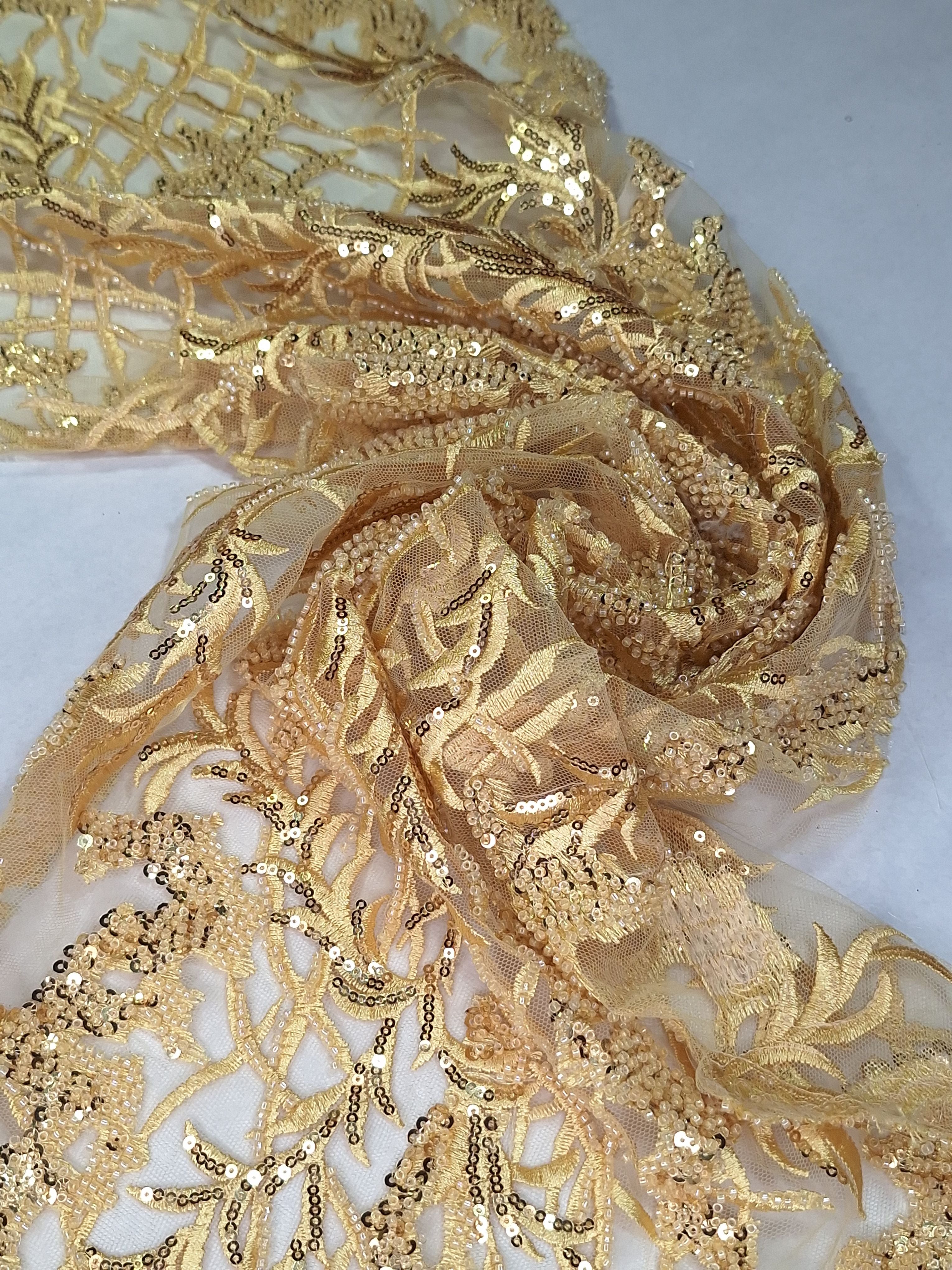 Tul bordado color oro A873, ideal para vestidos de noche de boda y de XV años