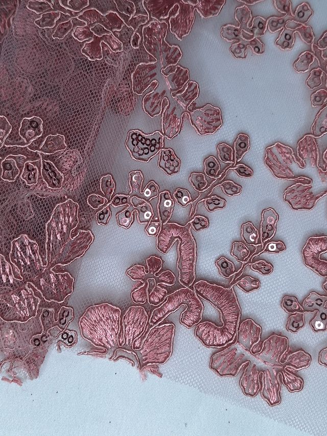 Tul bordado color rosa palo H165, ideal para vestidos de noche de boda y de XV años