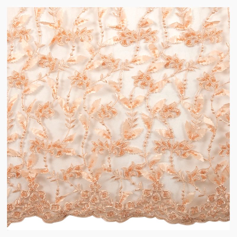 Tul bordado color durazno A787, ideal para vestidos de noche de boda y de ceremonia