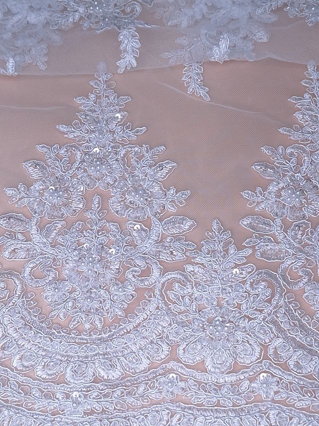 Tul bordado color blanco A948, ideal para vestidos de noche de boda y de XV años