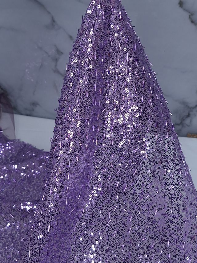 Tul bordado color malva H093, ideal para vestidos de noche de boda y de XV años