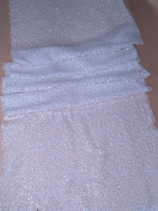 Tul bordado color blanco H093, ideal para vestidos de noche de boda y de XV años