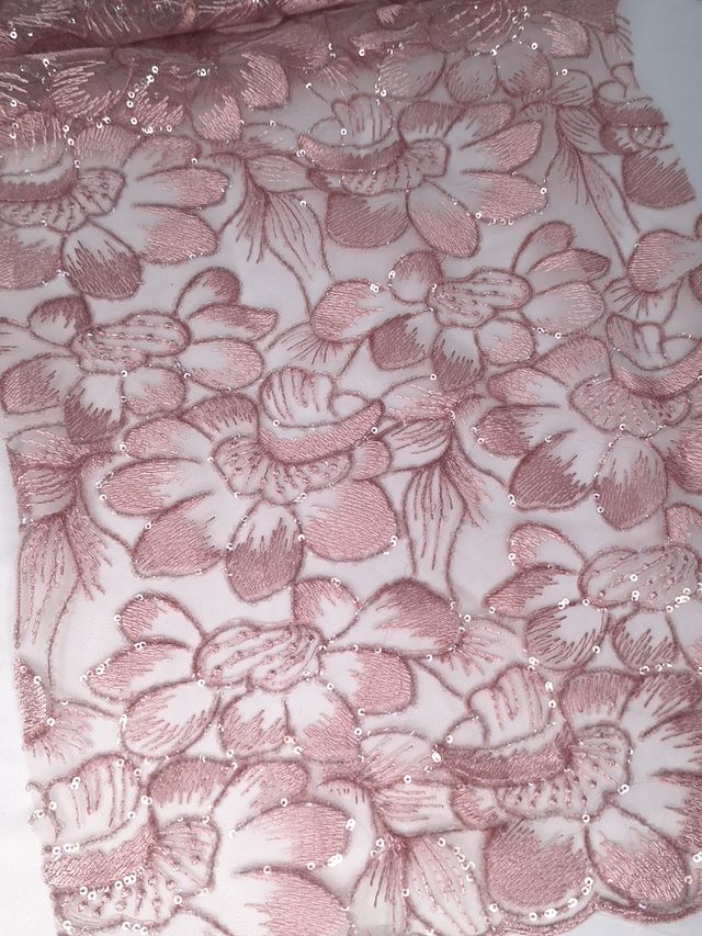 Tul bordado color rosa H087, ideal para vestidos de noche de boda y de XV años