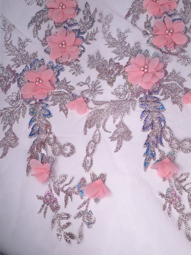 Tul bordado color rosa pastel H097, ideal para vestidos de noche de boda y de xv años