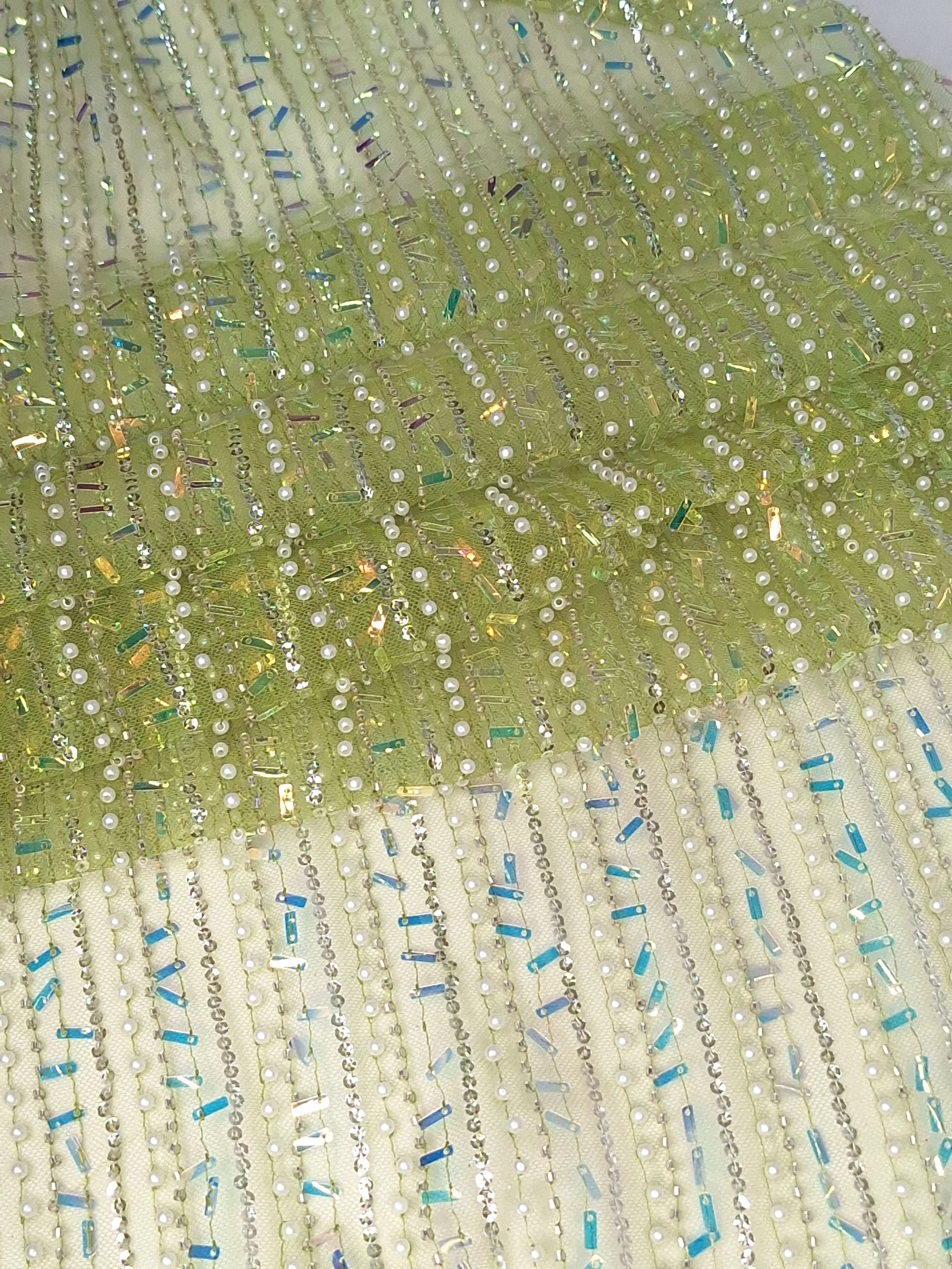 Tul bordado color manzana H122, ideal para vestidos de noche de boda y de XV años