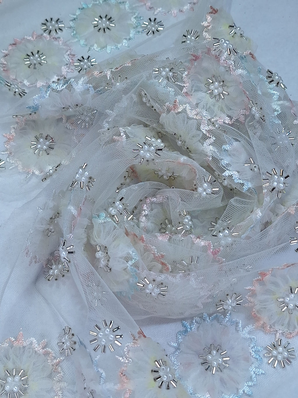 Tul bordado color rosa H029, ideal para vestidos de noche de boda y de XV años