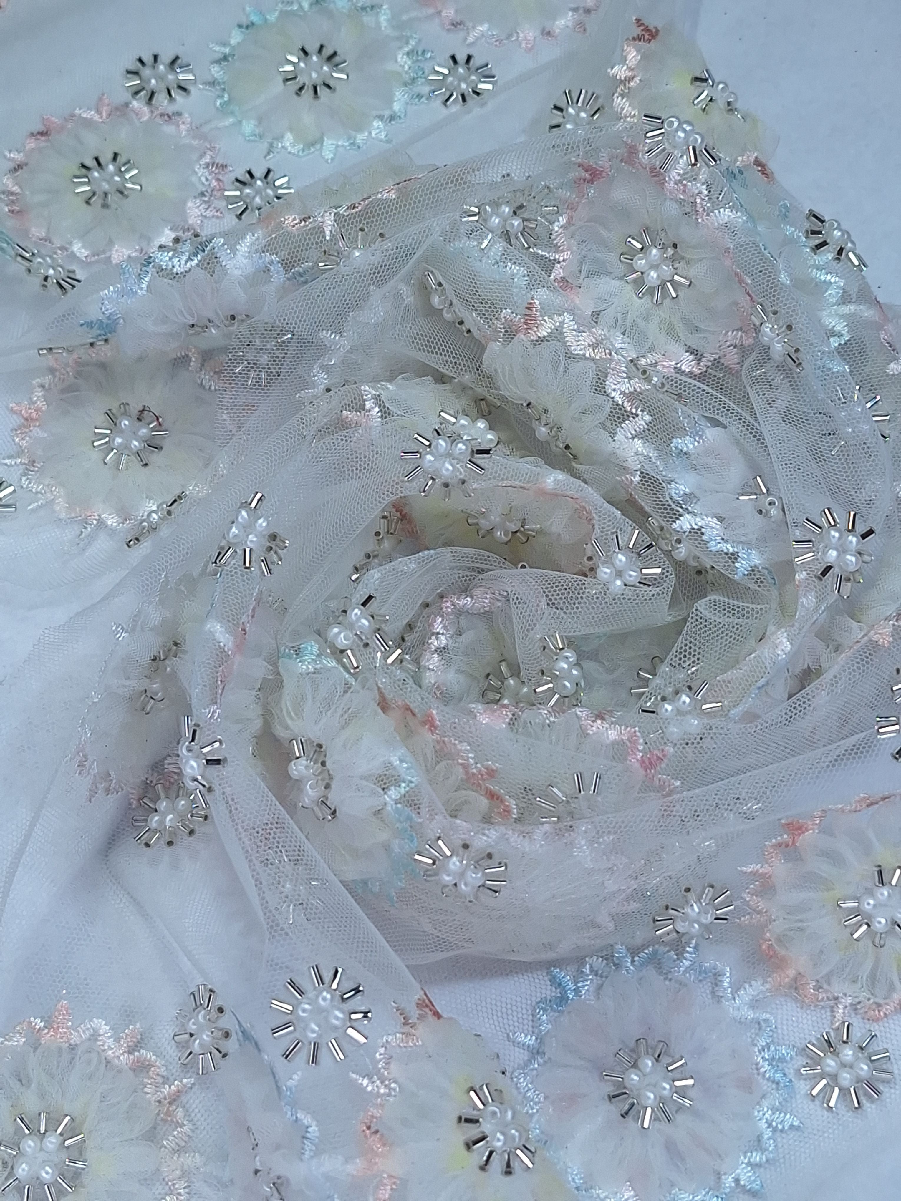 Tul bordado color rosa H029, ideal para vestidos de noche de boda y de XV años