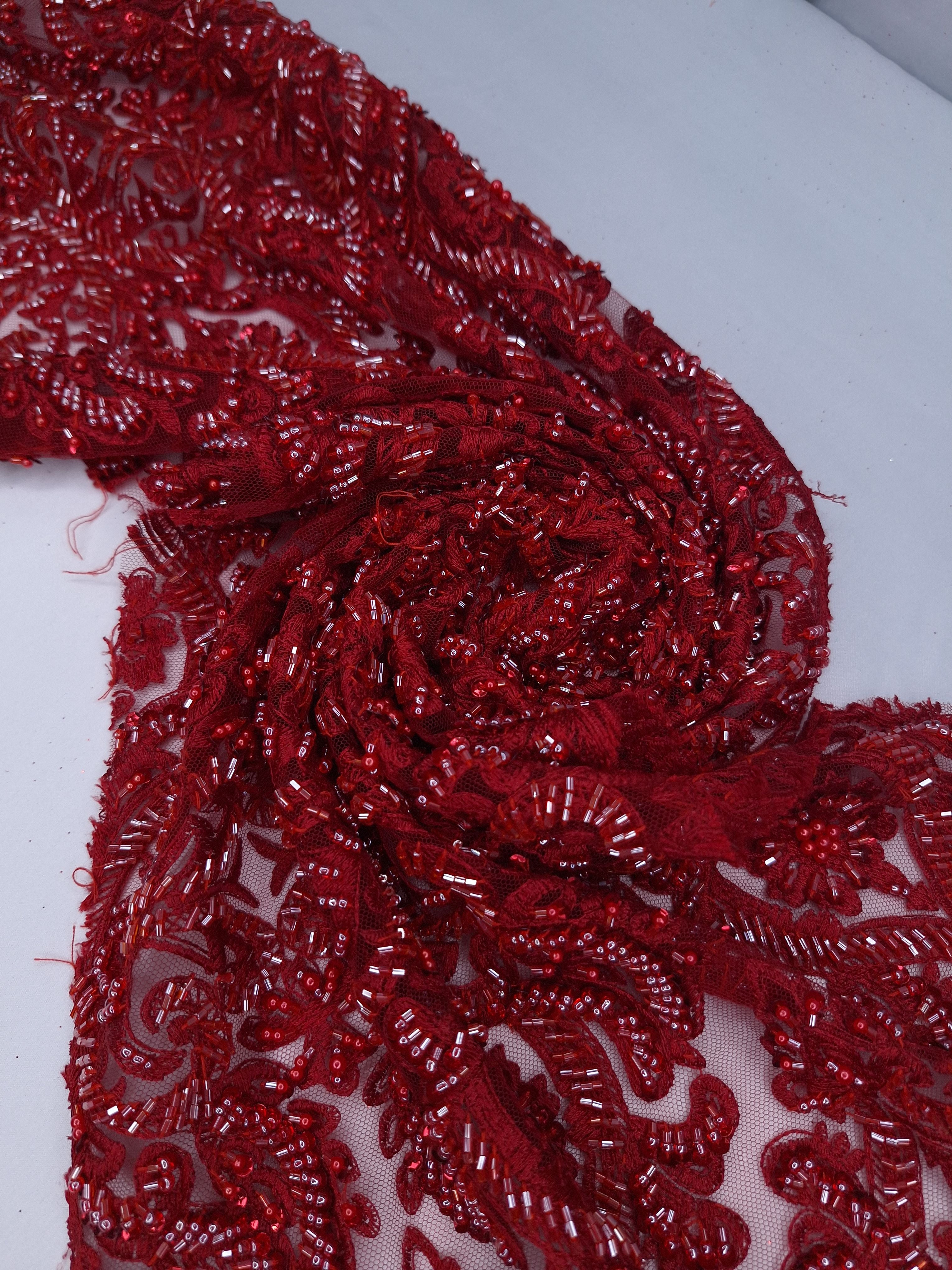 Tul bordado color rojo A864, ideal para vestidos de noche de boda y de XV años