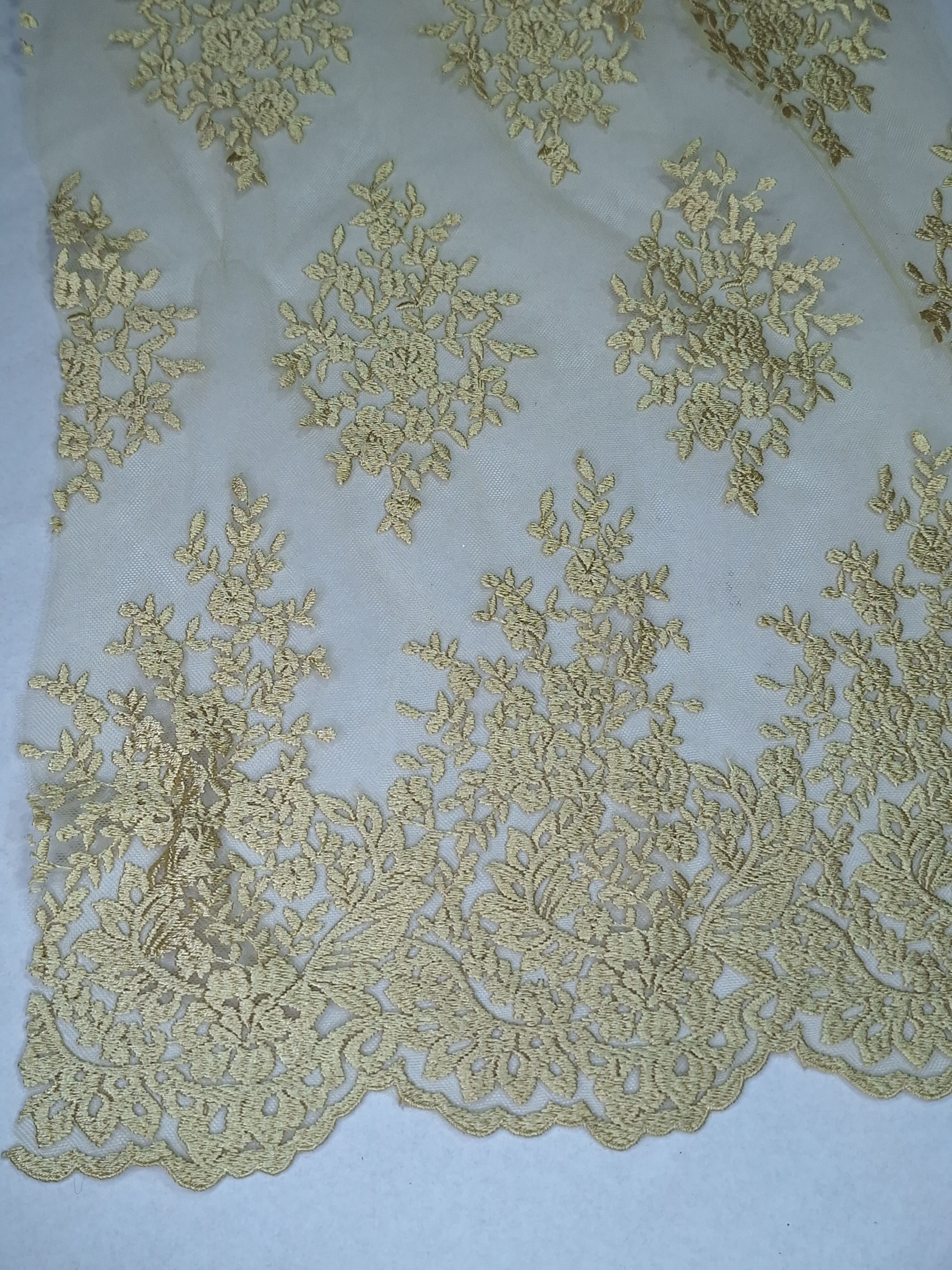 Tul bordado color oro A954, ideal para vestidos de noche de boda y de XV años