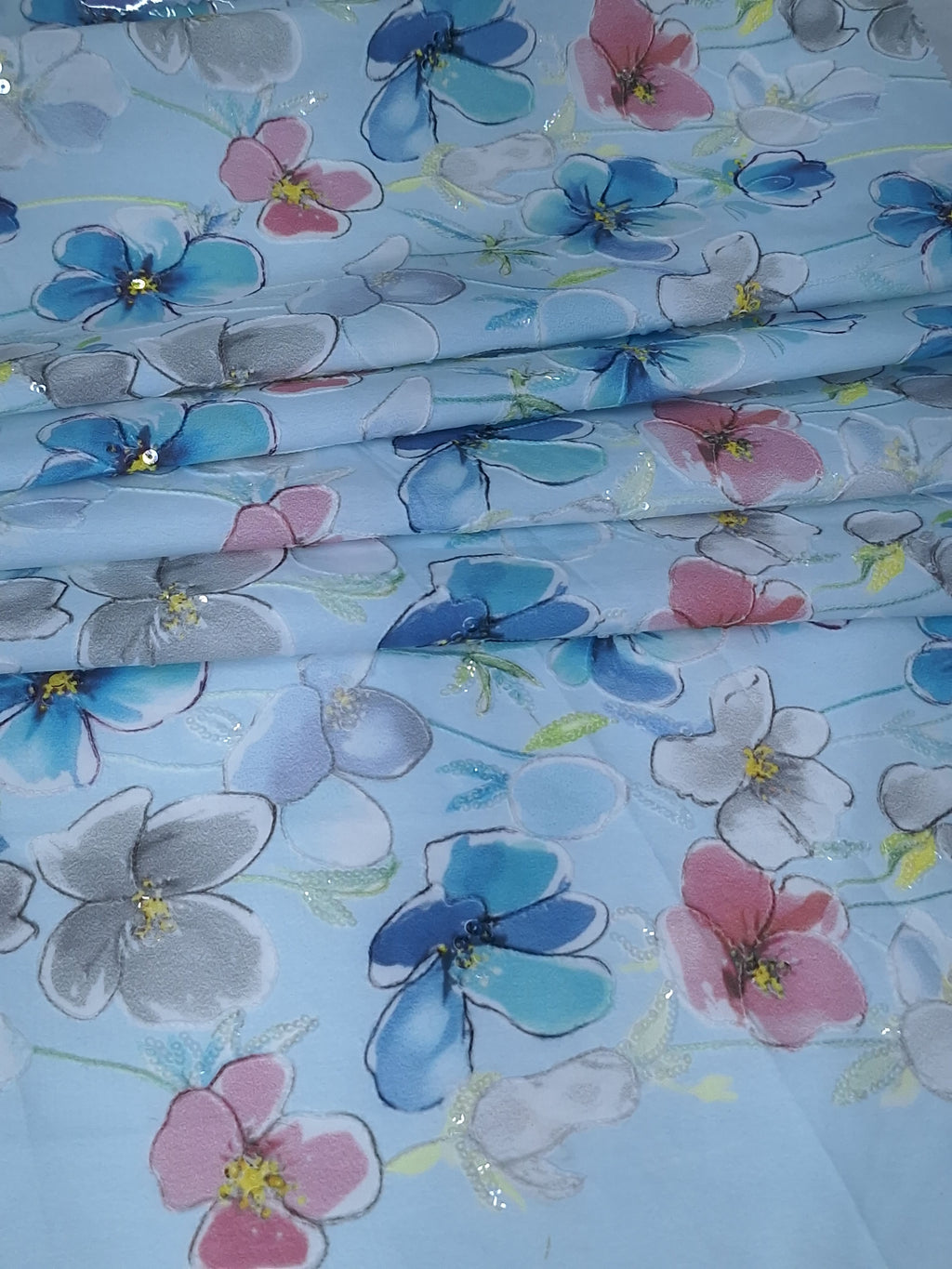 Tul bordado color azul H225, ideal para vestidos de noche de boda y de XV años