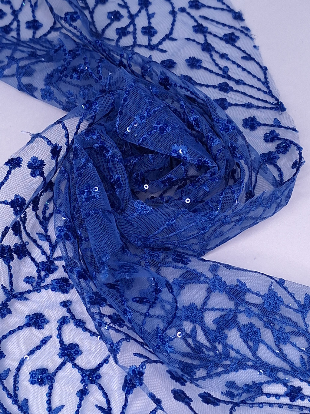 Tul bordado color azul rey H080, ideal para vestidos de noche de boda y de XV años