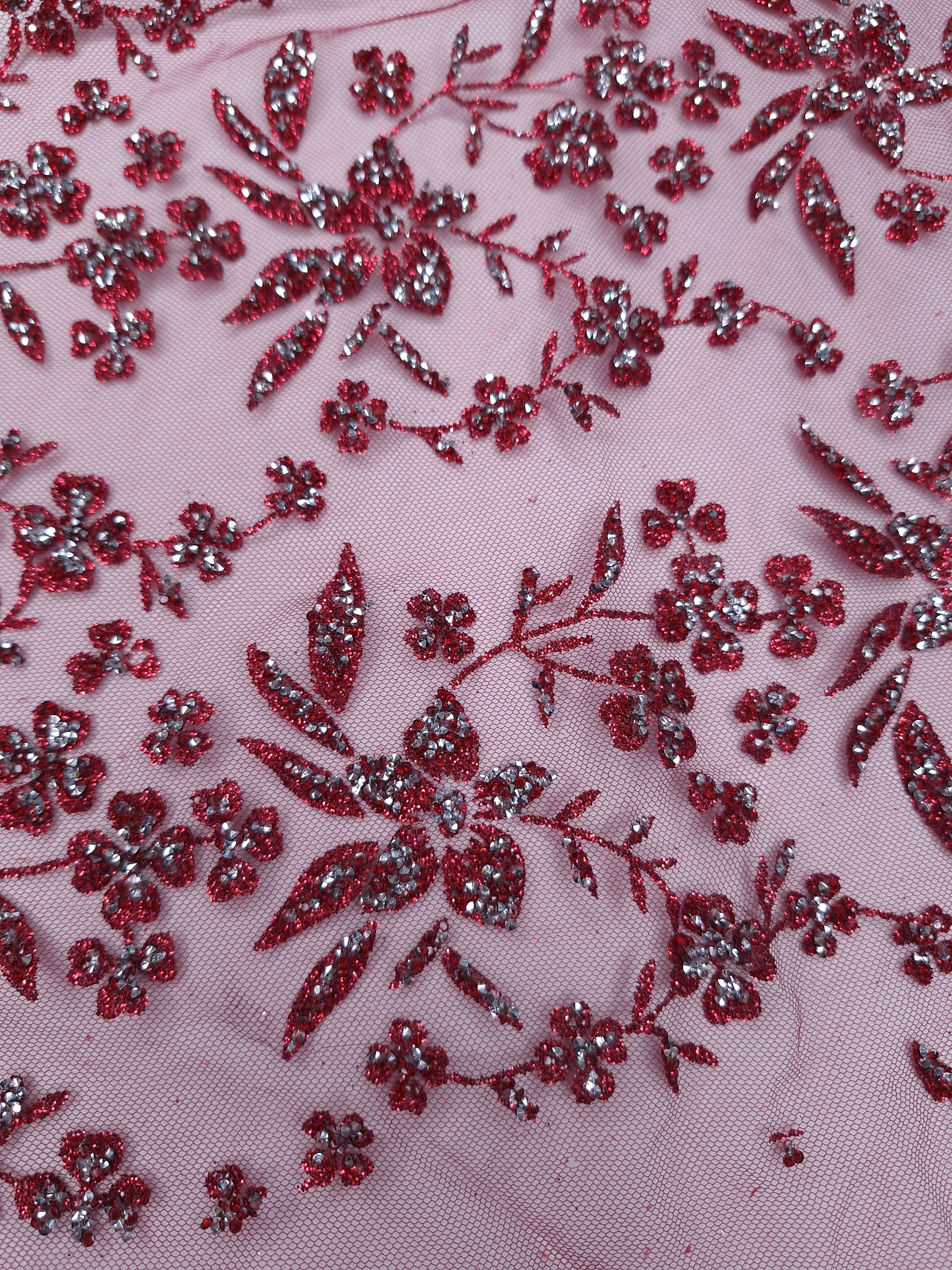 Tul bordado color vino H125, ideal para vestidos de noche de boda y de XV años