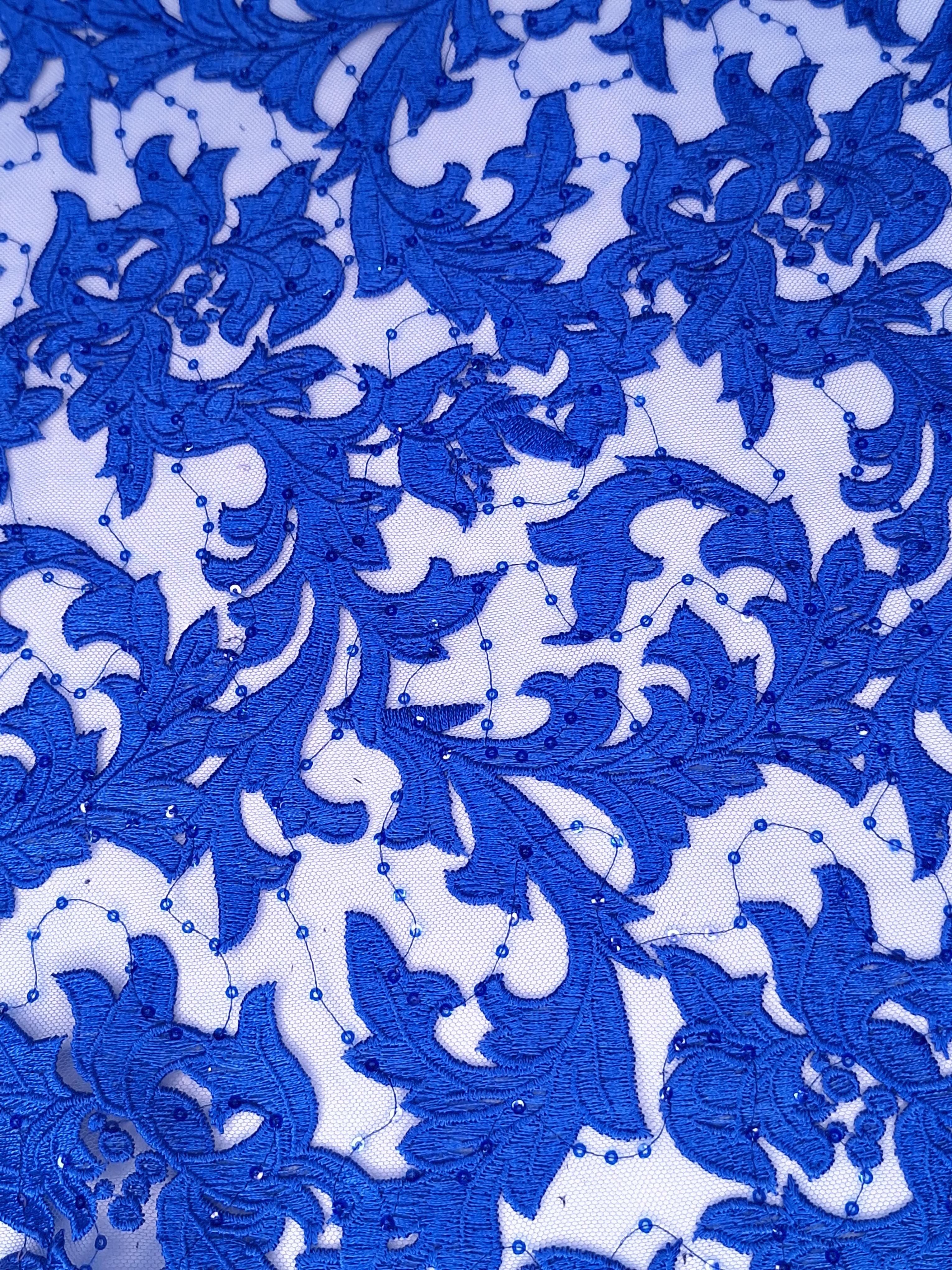 Tul bordado color azul rey H088, ideal para vestidos de noche de boda y de XV años