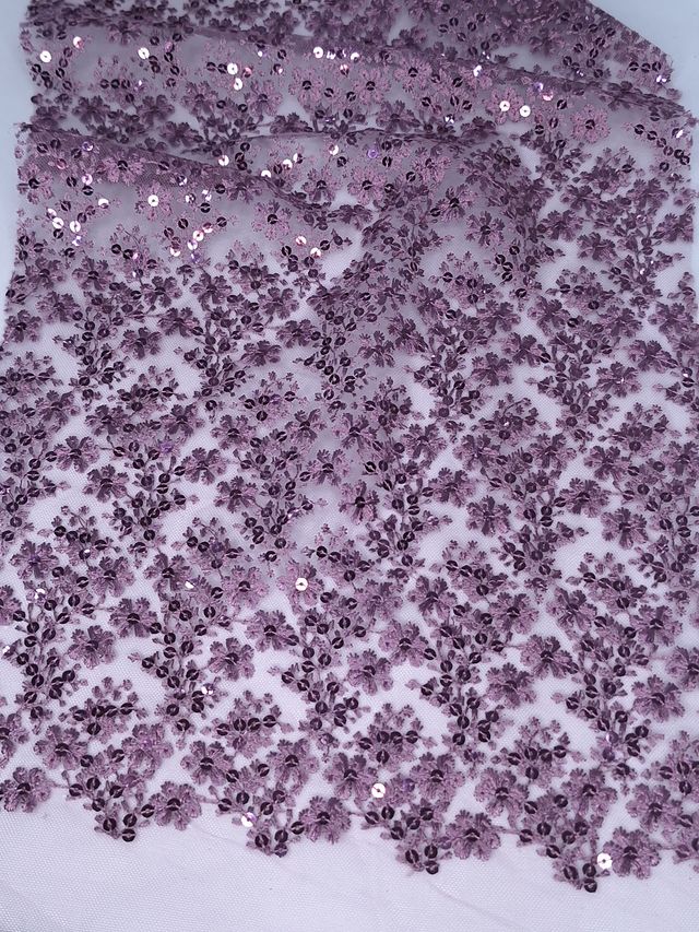 Tul bordado color mauve A971, ideal para vestidos de noche de boda y de XV años