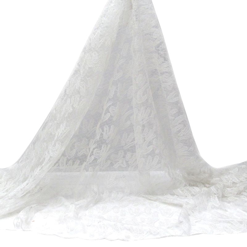 Tul bordado color blanco A164, ideal para vestidos de noche de boda y de XV años