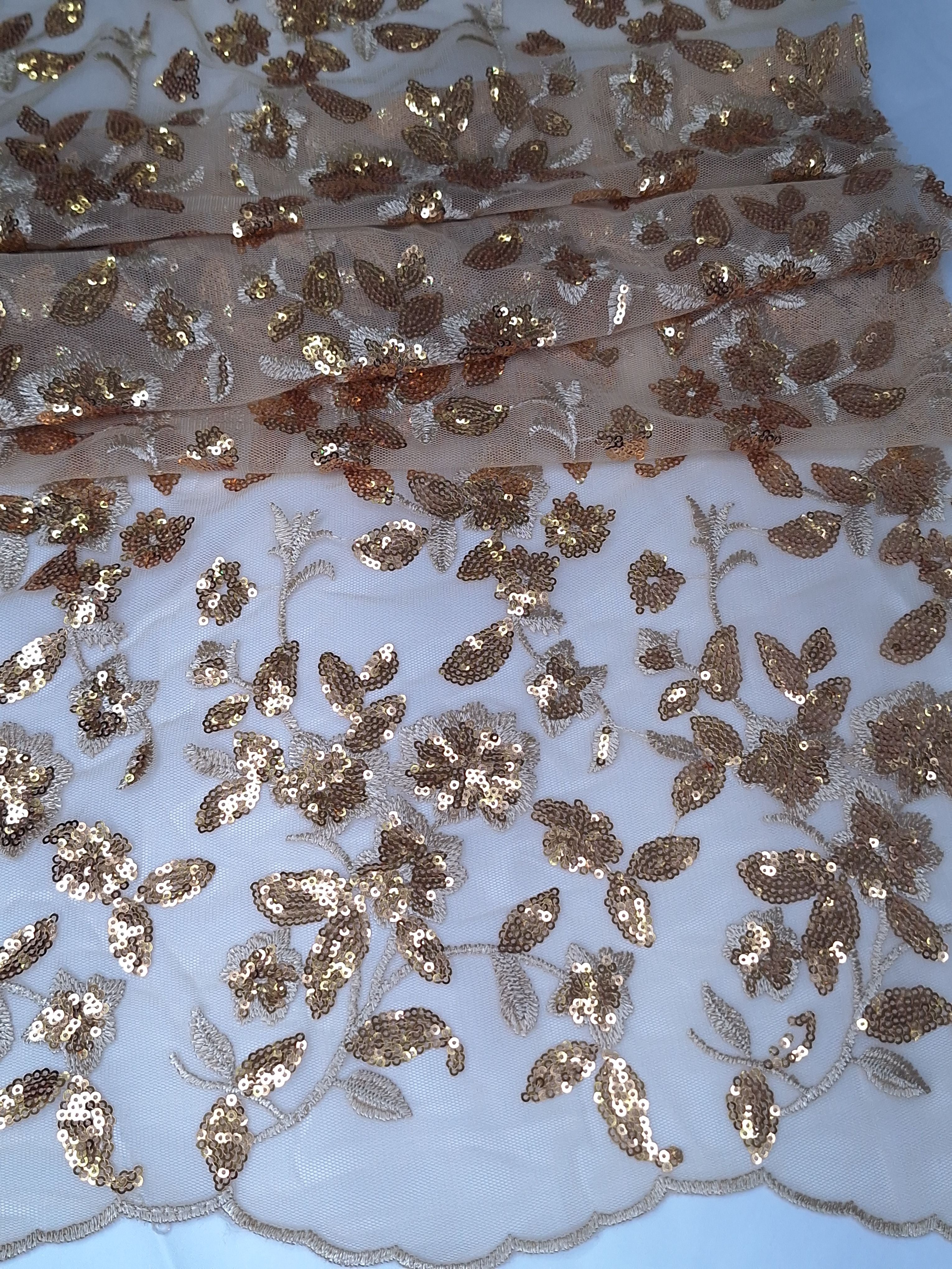 Tul bordado color oro H177, ideal para vestidos de noche de boda y de XV años