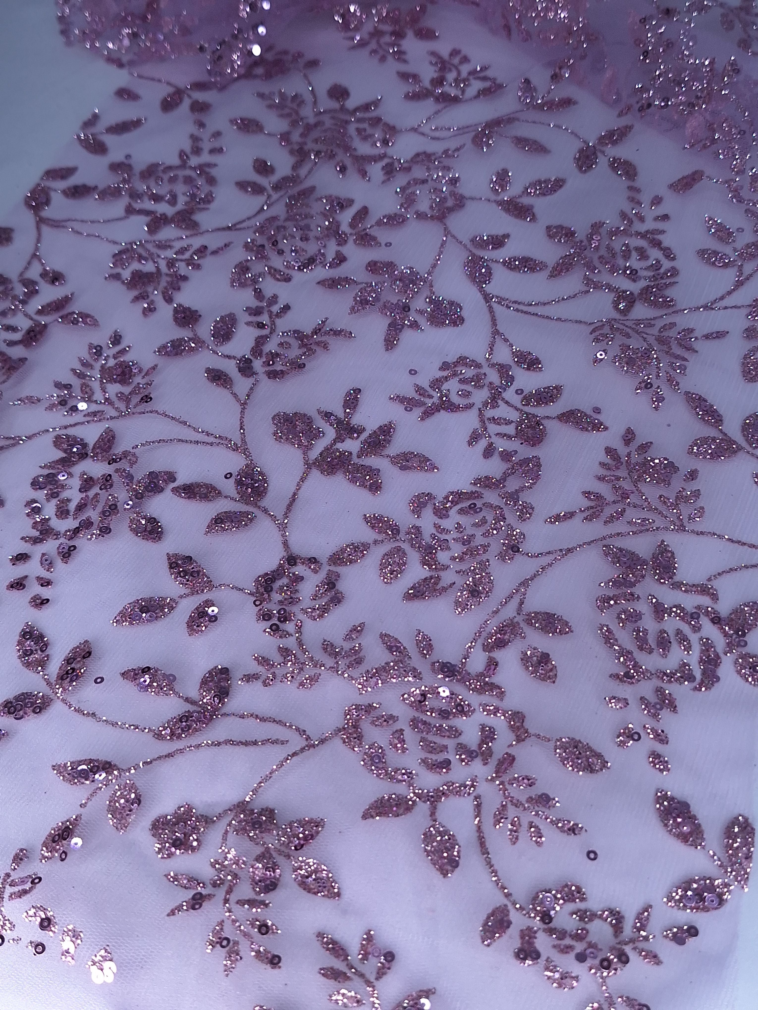 Tul bordado color Mauve H037, ideal para vestidos de noche de boda y de XV años