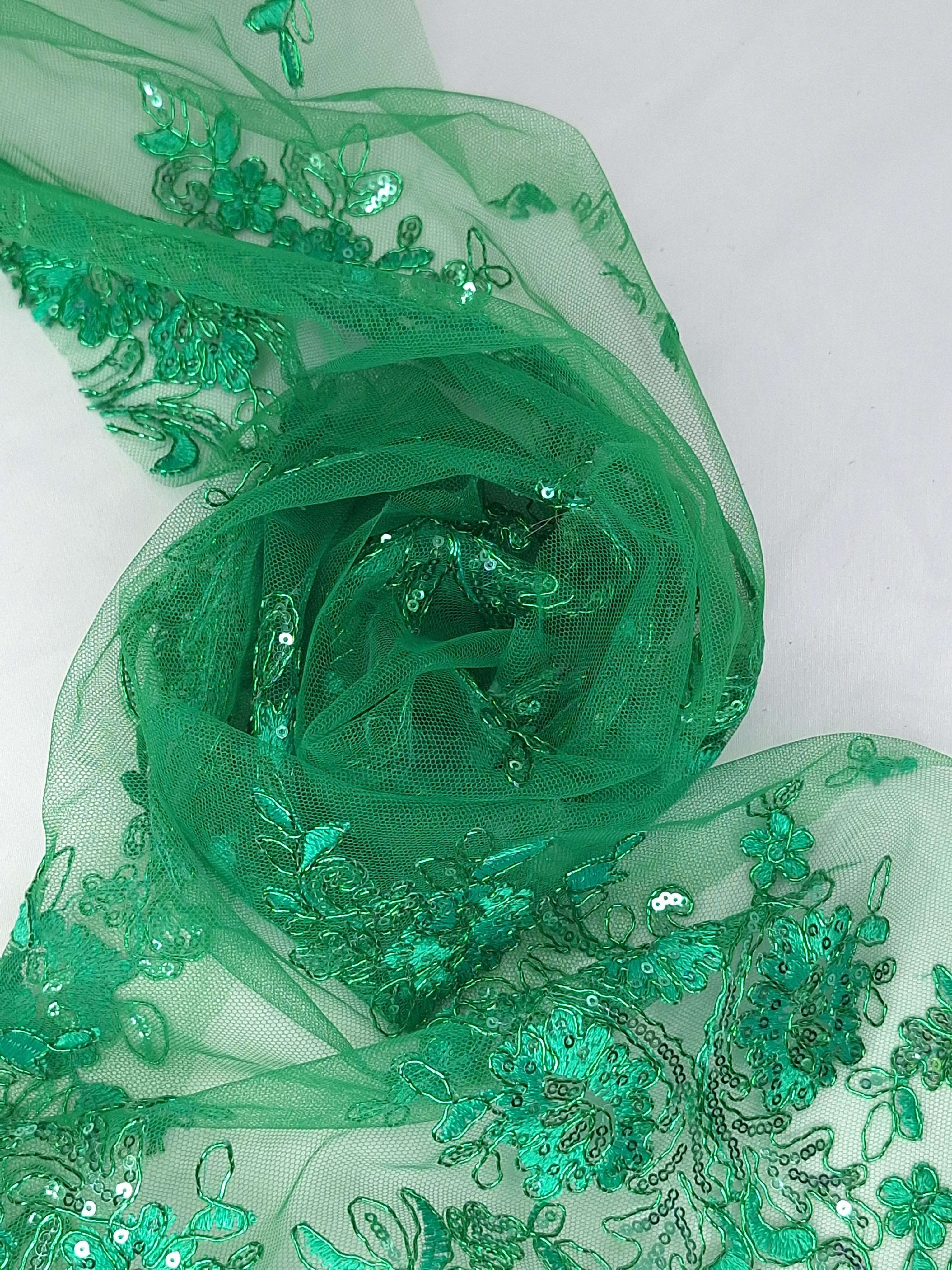 Tul bordado color verde A977, ideal para vestidos de noche de boda y de XV años