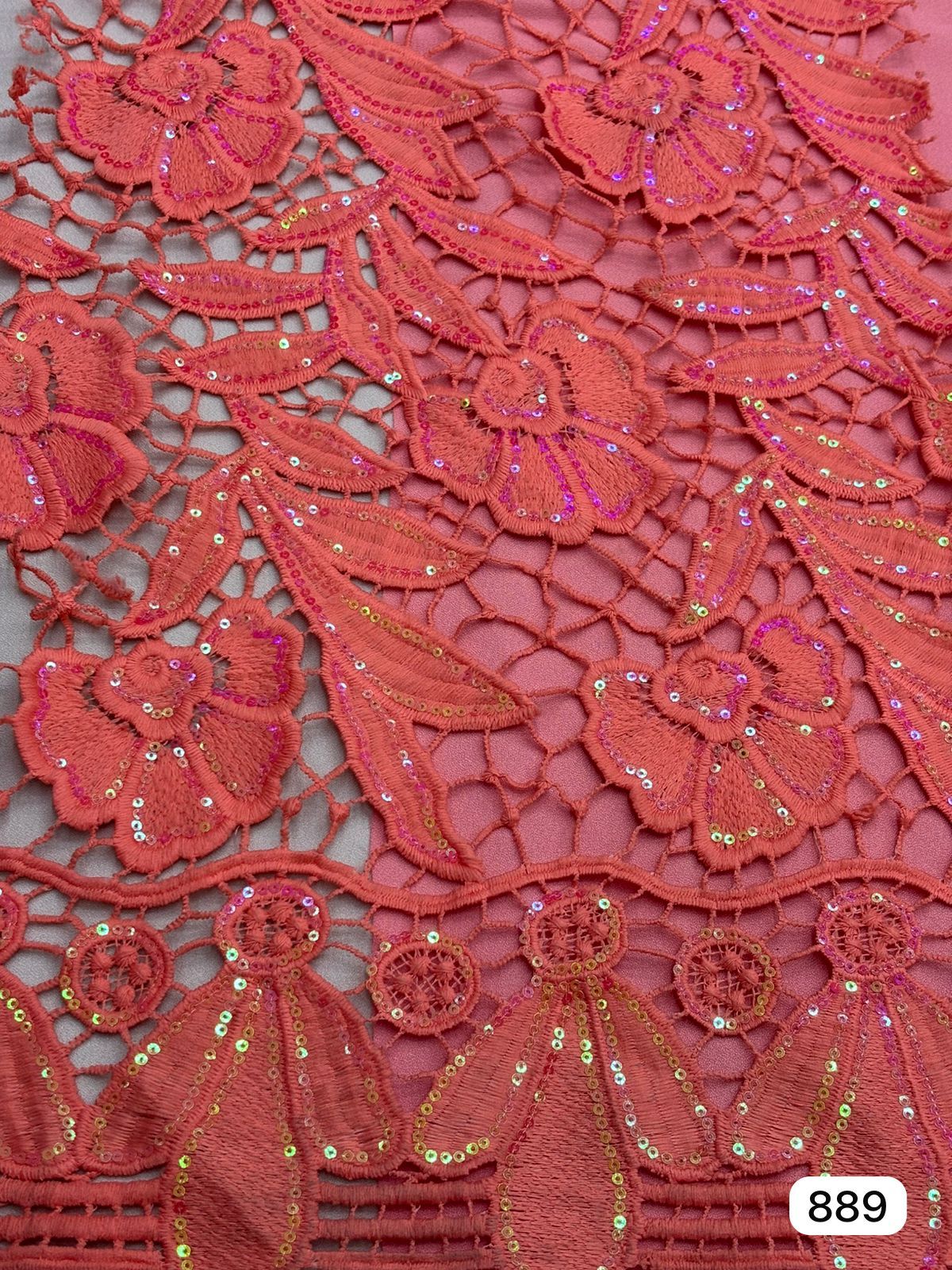 Tul bordado color coral A889, ideal para vestidos de noche de boda y de XV años