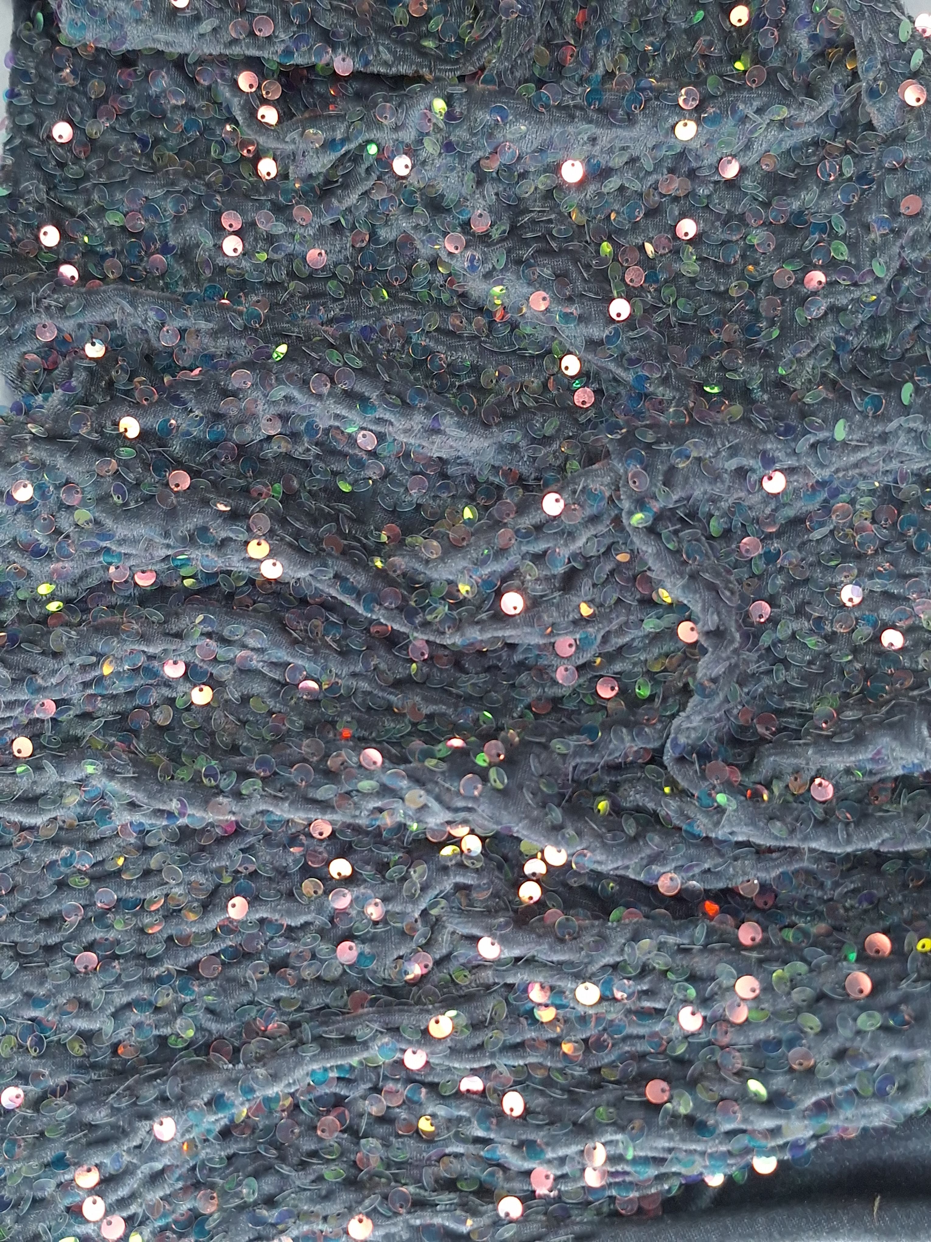 Tul bordado color gris arcoiris A900, ideal para vestidos de noche de boda y de XV años