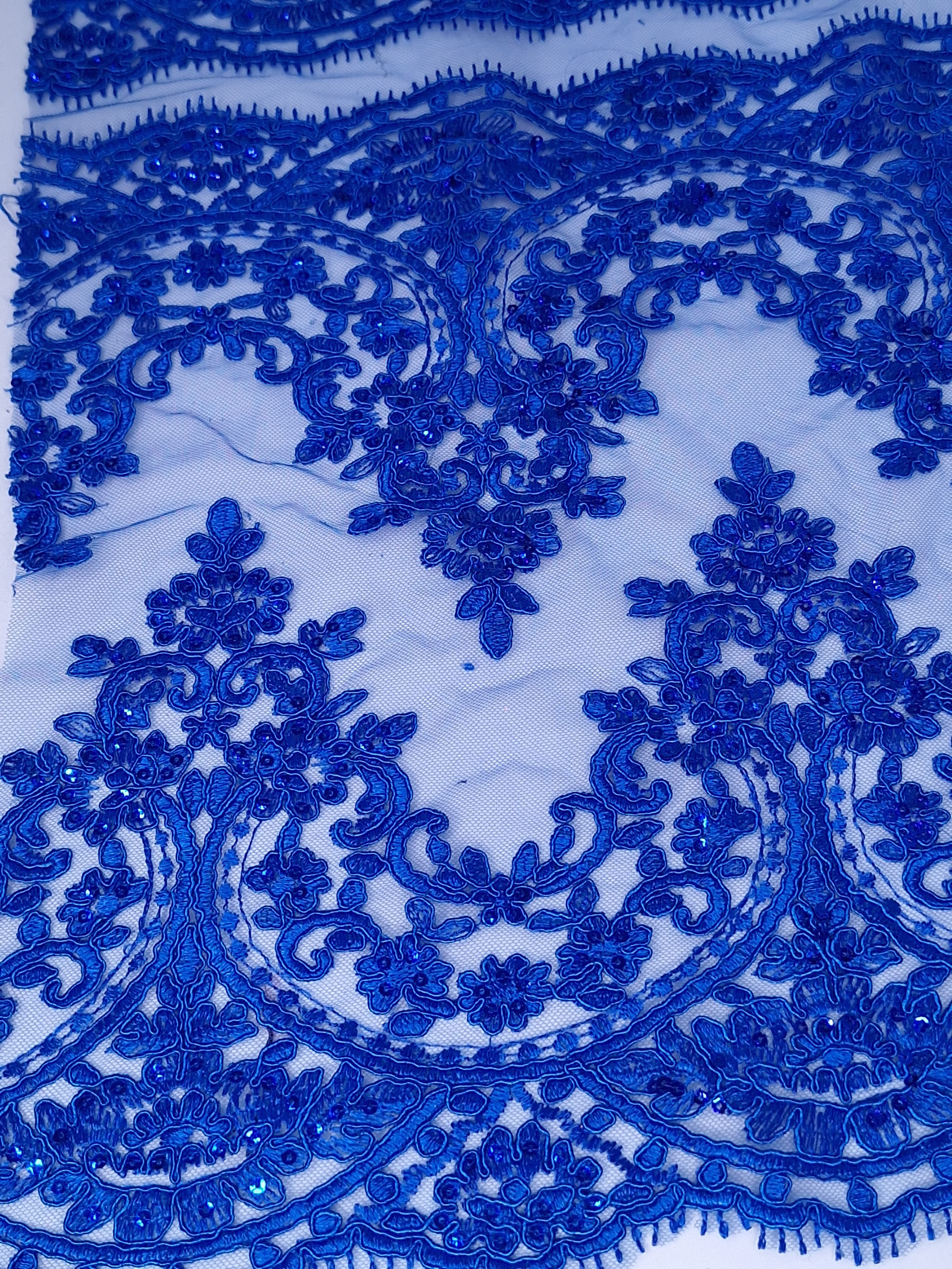 Tul bordado color azul rey H130, ideal para vestidos de noche de boda y de XV años