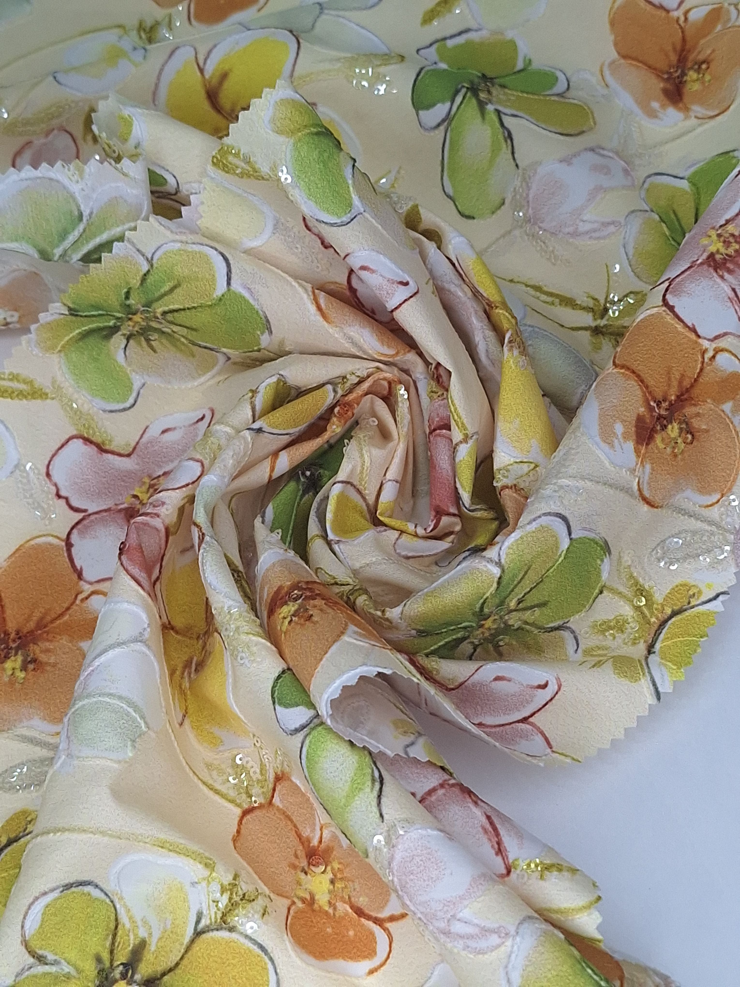 Tul bordado color amarillo H225, ideal para vestidos de noche de boda y de XV años