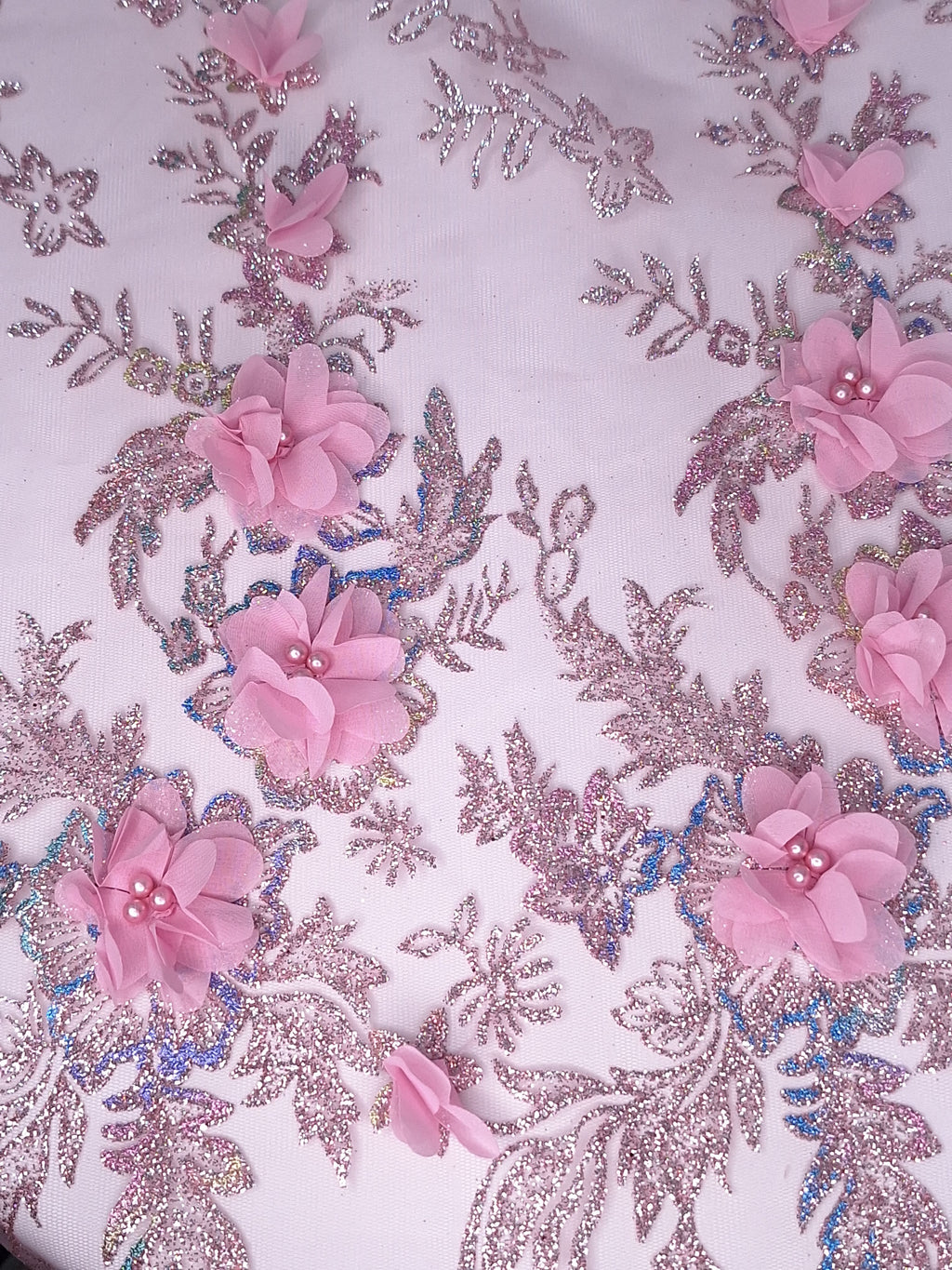 Tul bordado color palo de rosa H097, para vestidos de boda de noche y de ceremonia