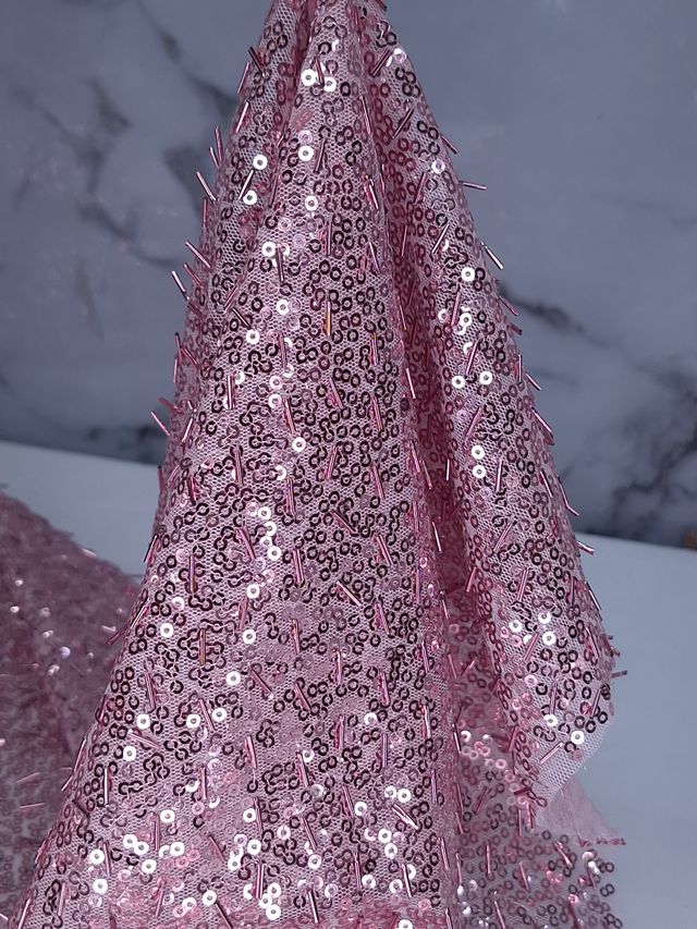 Tul bordado color rosa H093, ideal para vestidos de noche de boda y de xv años
