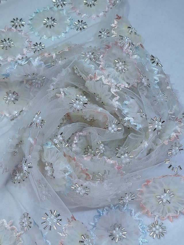 Tul bordado color rosa H029, ideal para vestidos de noche de boda y de xv años