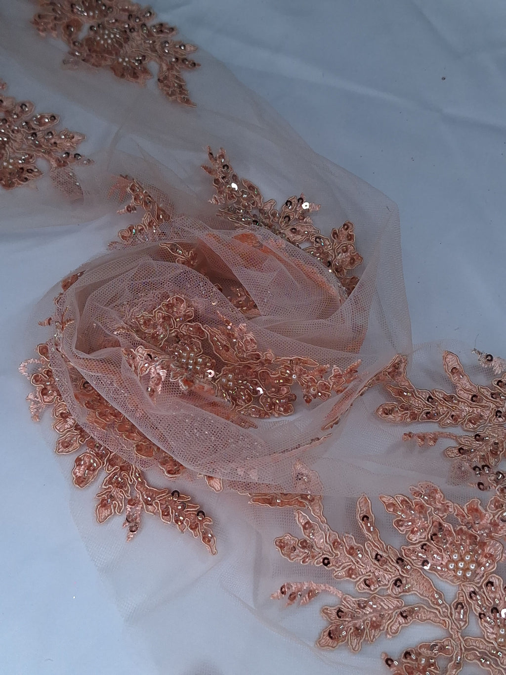 Tul bordado color rosa oro A982, ideal para vestidos de noche de boda y de XV años