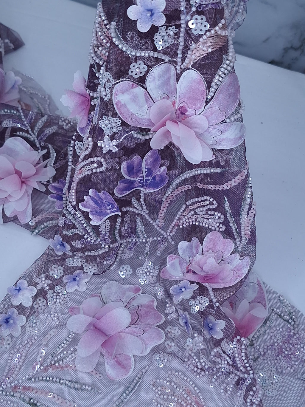 Tul bordado color lila morado H150 ideal para vestidos de noche de boda y de XV años