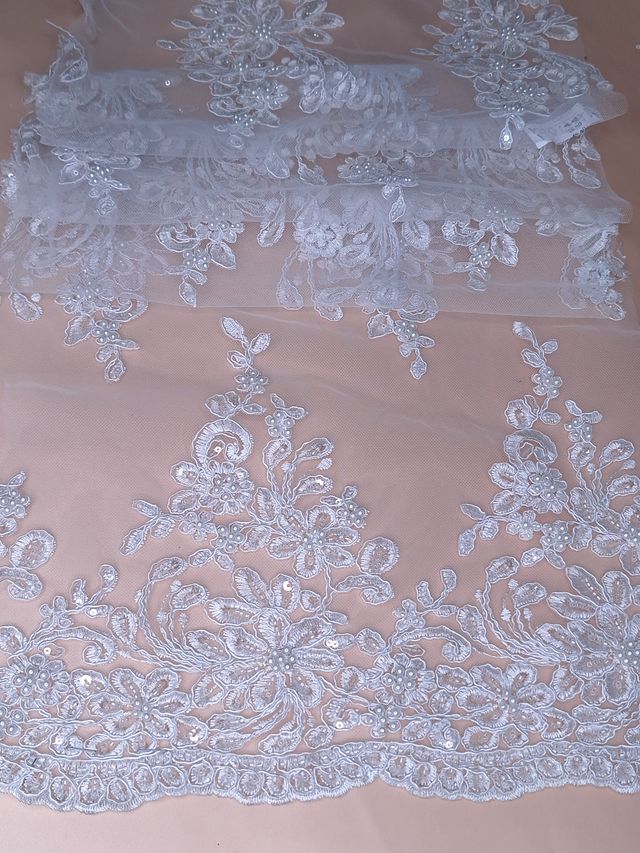 Tul bordado color blanco H017, ideal para vestidos de noche de boda y de XV años