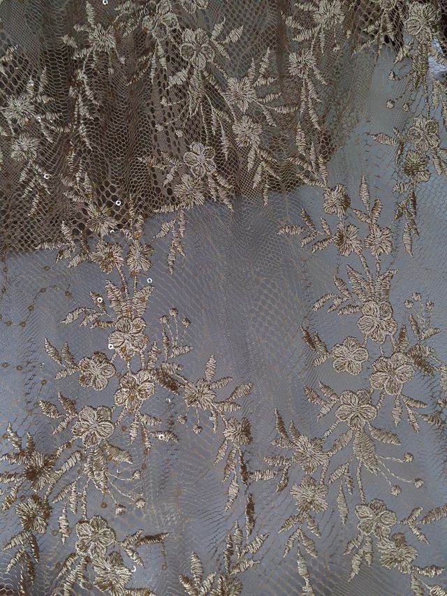 Tul bordado color bronce A868, ideal para vestidos de noche de boda y de XV años