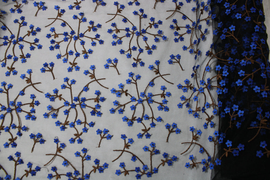Tul bordado color azul rey A621, ideal para vestidos de noche de boda y de XV años