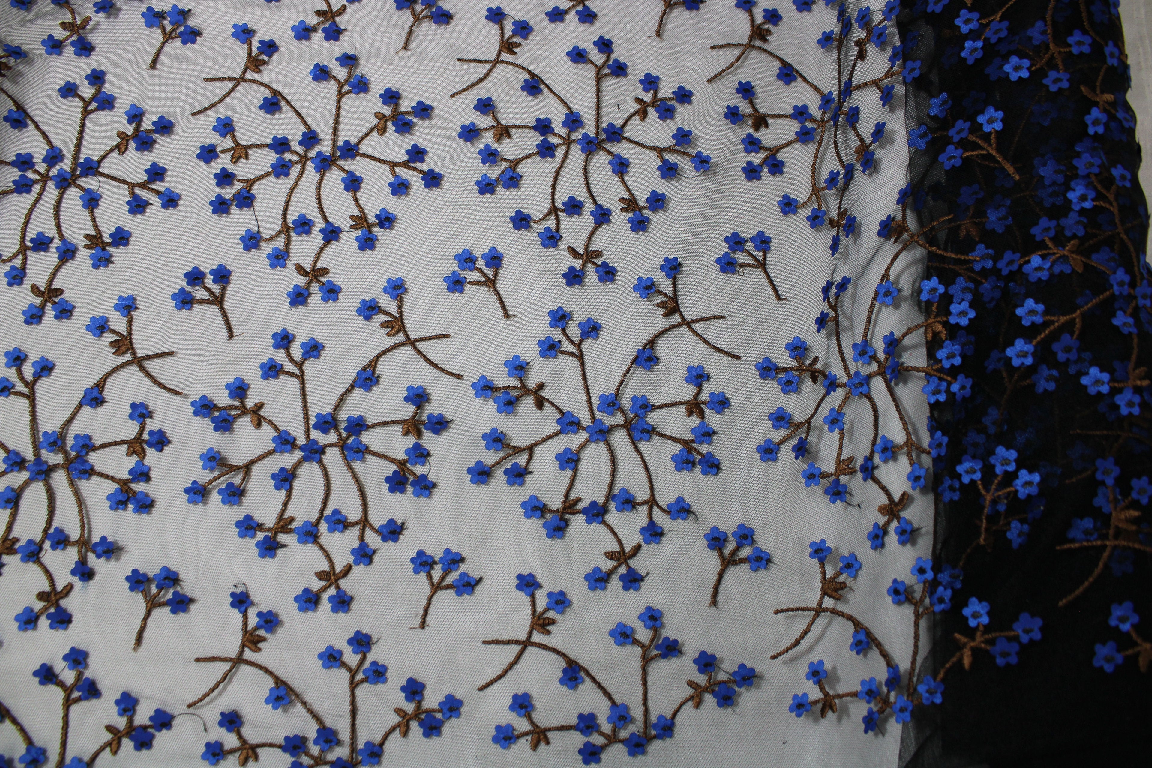 Tul bordado color azul rey A621, ideal para vestidos de noche de boda y de XV años