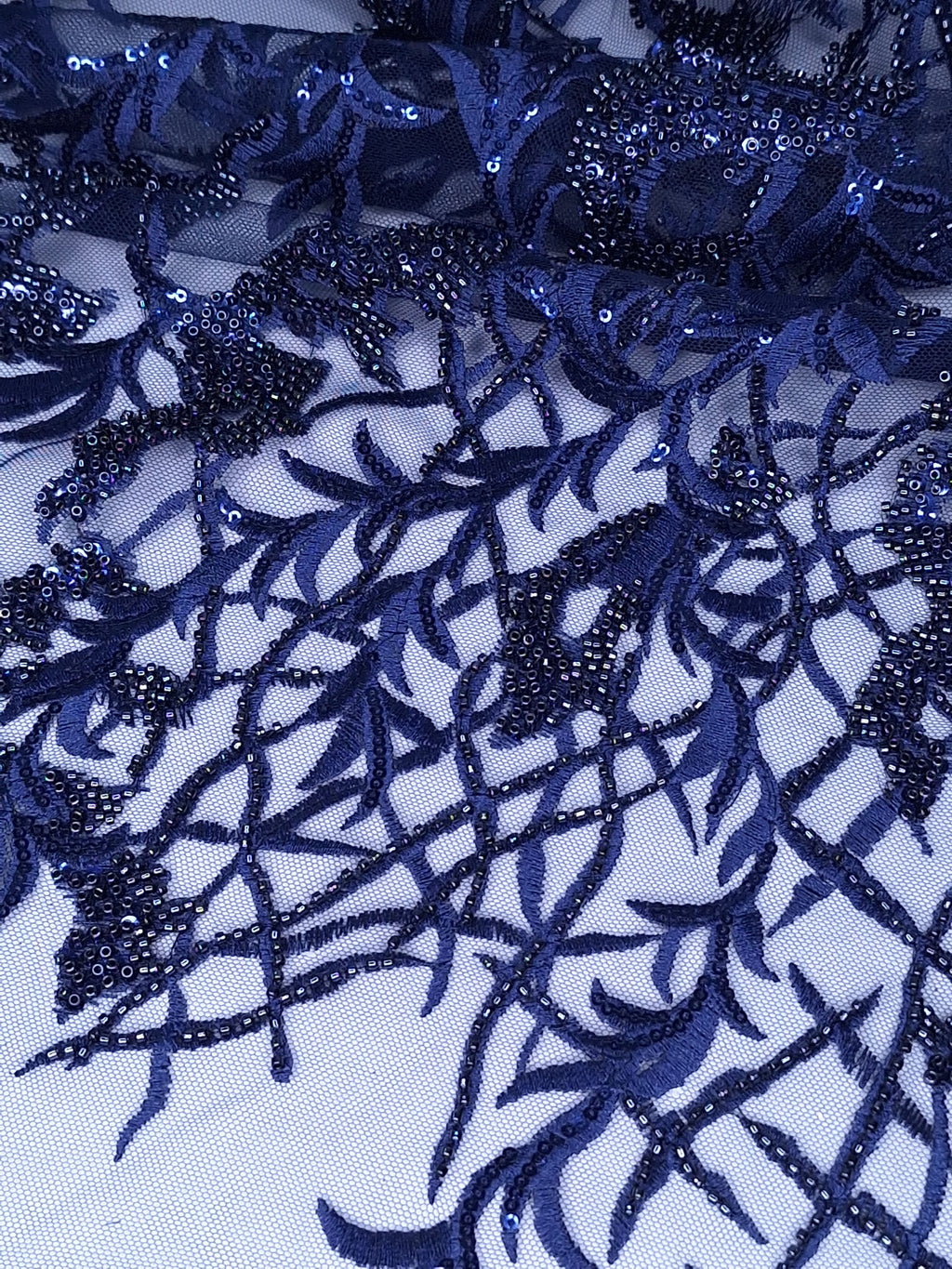Tul bordado color azul marino A873, ideal para vestidos de noche de boda y de XV años