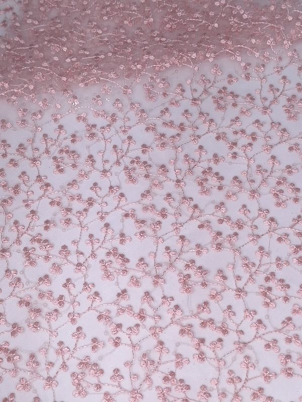Tul bordado color palo de rosa H082, ideal para vestidos de noche de boda y de XV años