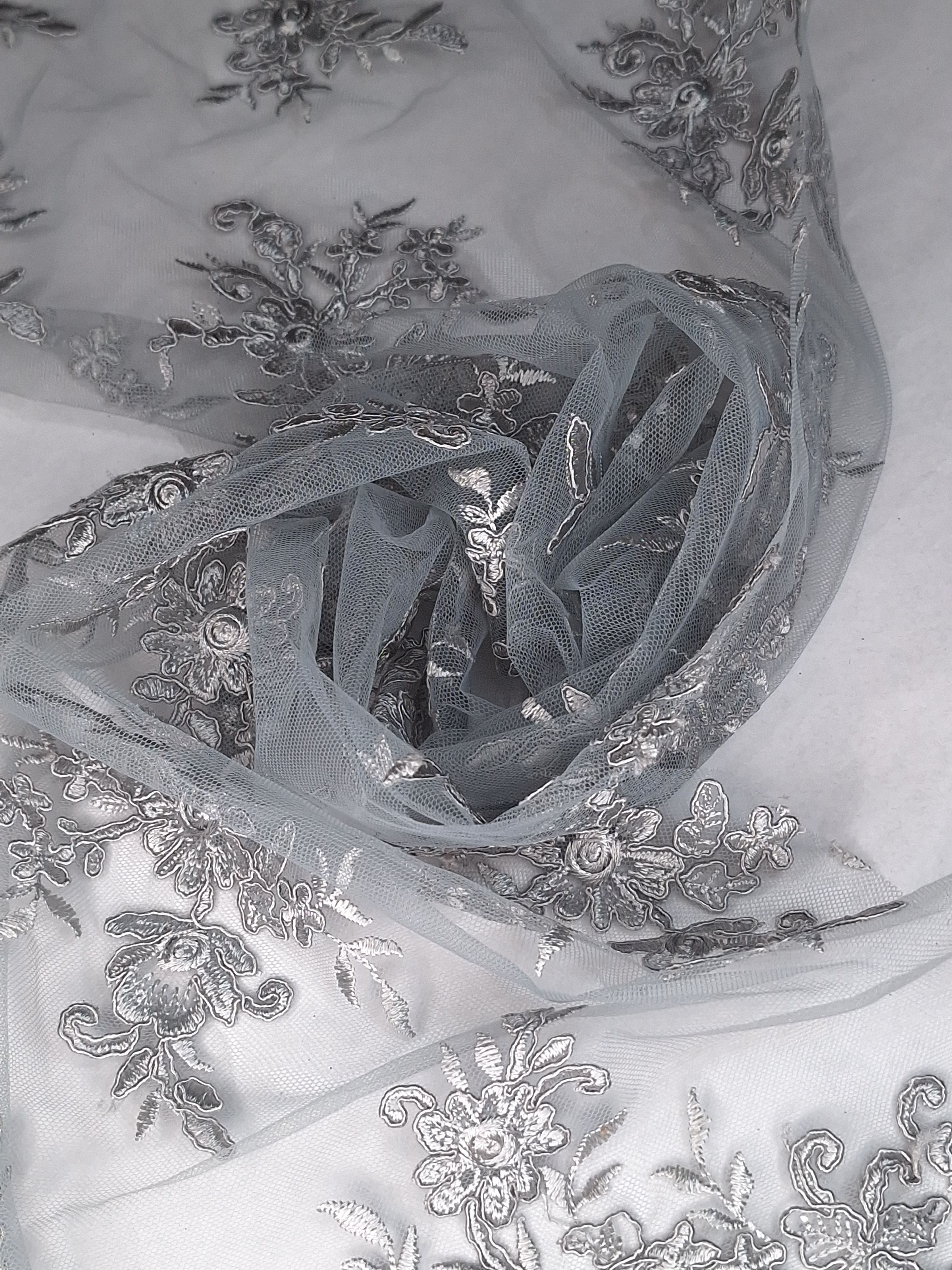 Tul bordado color gris A926, ideal para vestidos de noche de boda y de XV años
