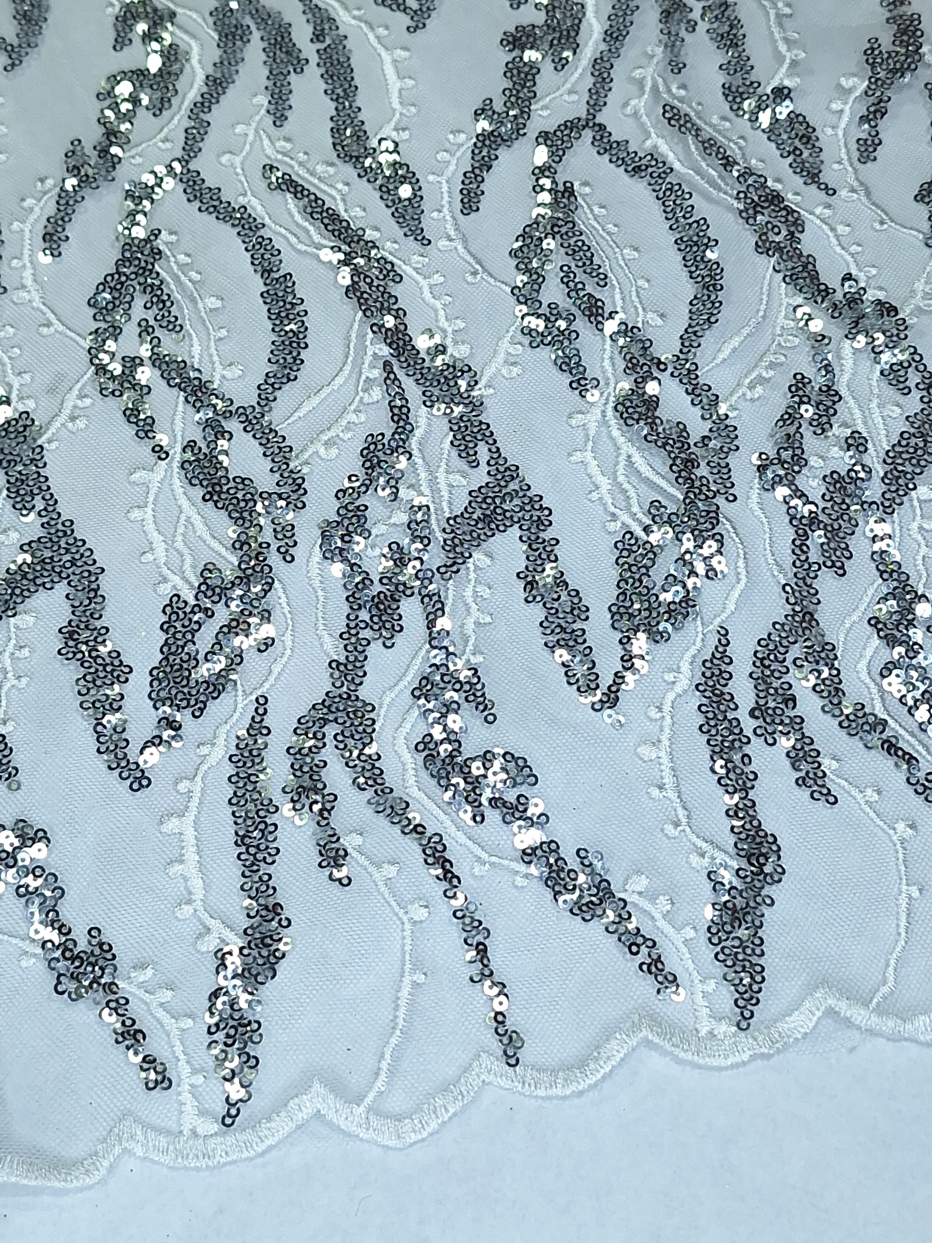 Tul bordado color blanco plata  A925, ideal para vestidos de noche de boda y de XV años