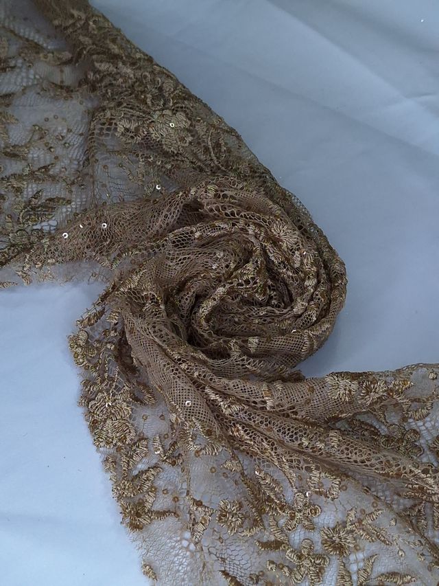 Tul bordado color bronce A795, ideal para vestidos de noche de boda y de XV años