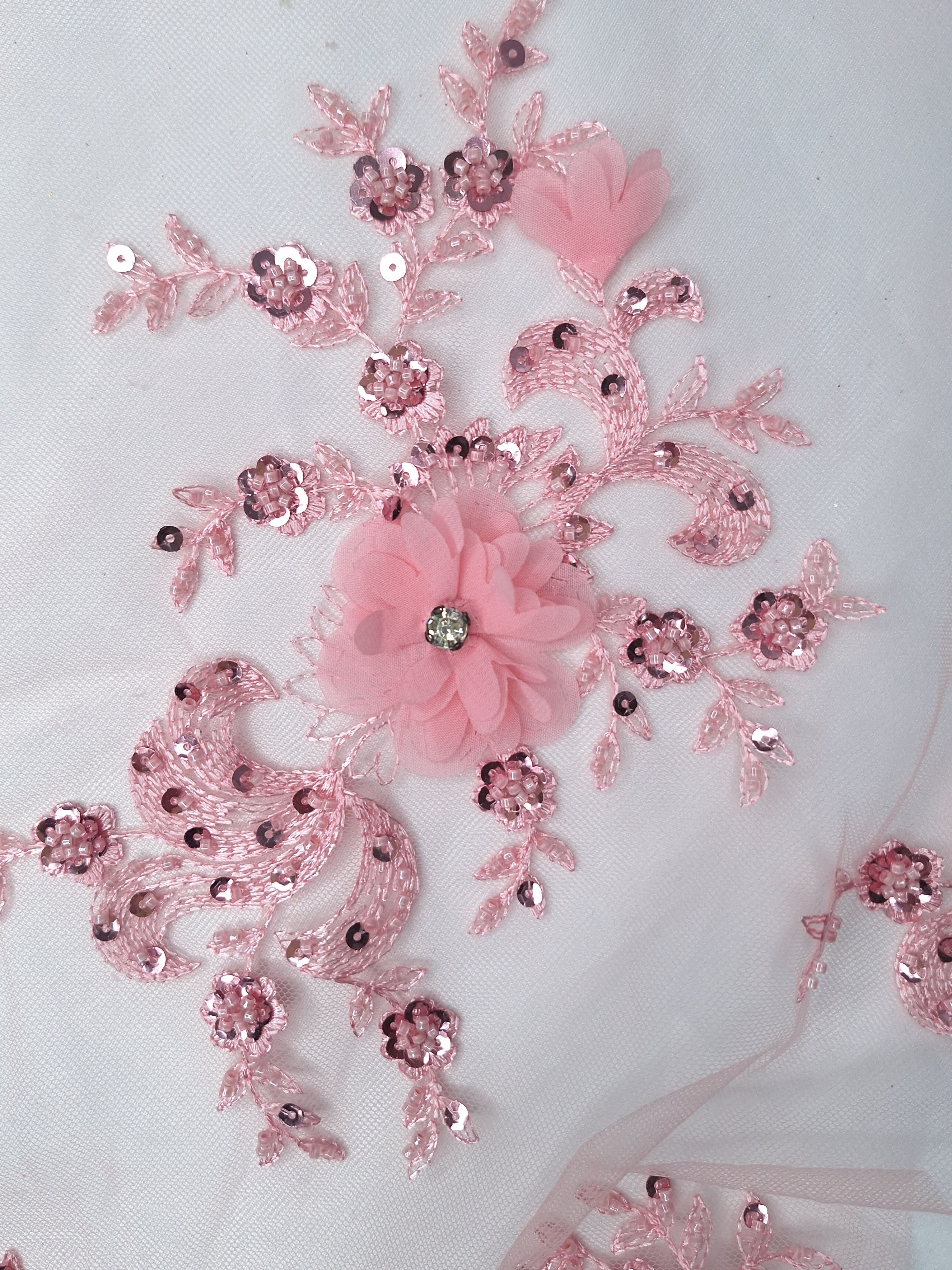 Tul bordado color rosa claro H132 para vestidos de noche, de boda y de XV años