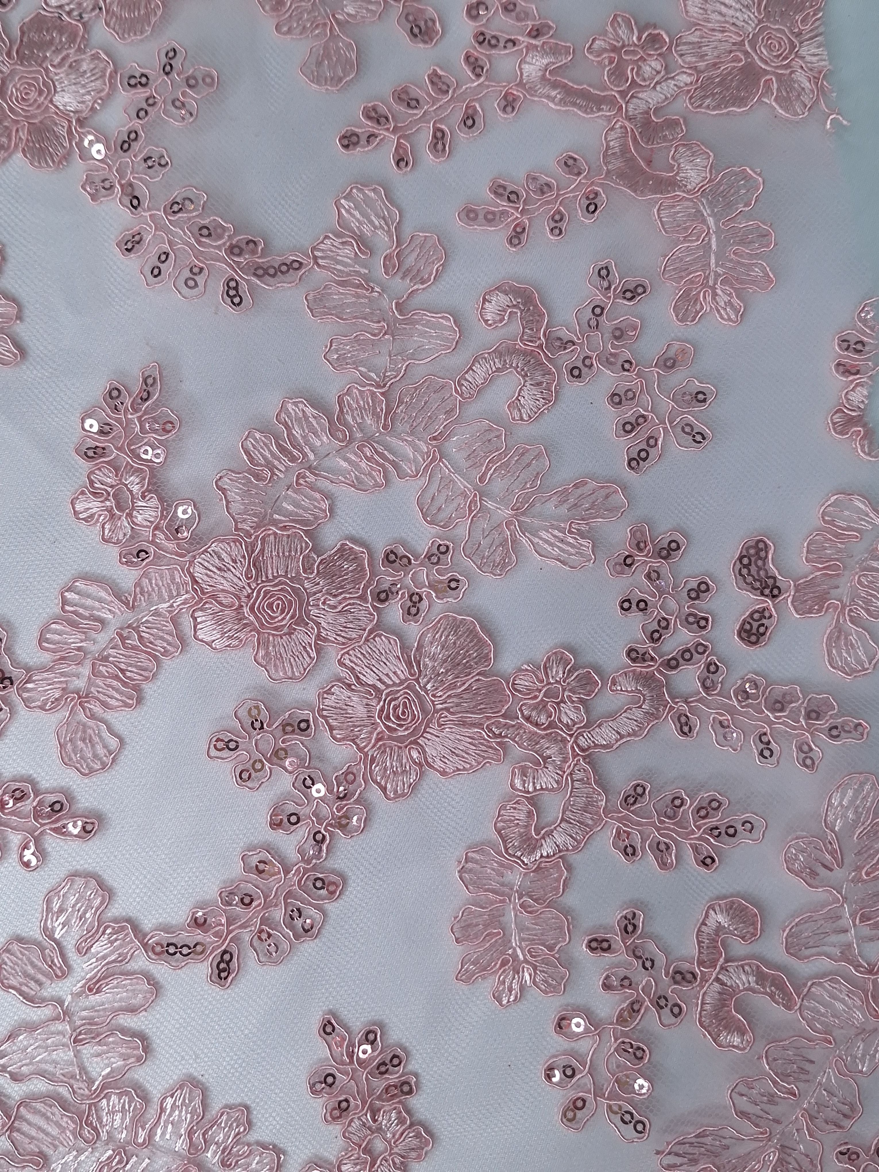 Tul bordado color rosa claro H165, para vestidos de noche de boda y de XV años