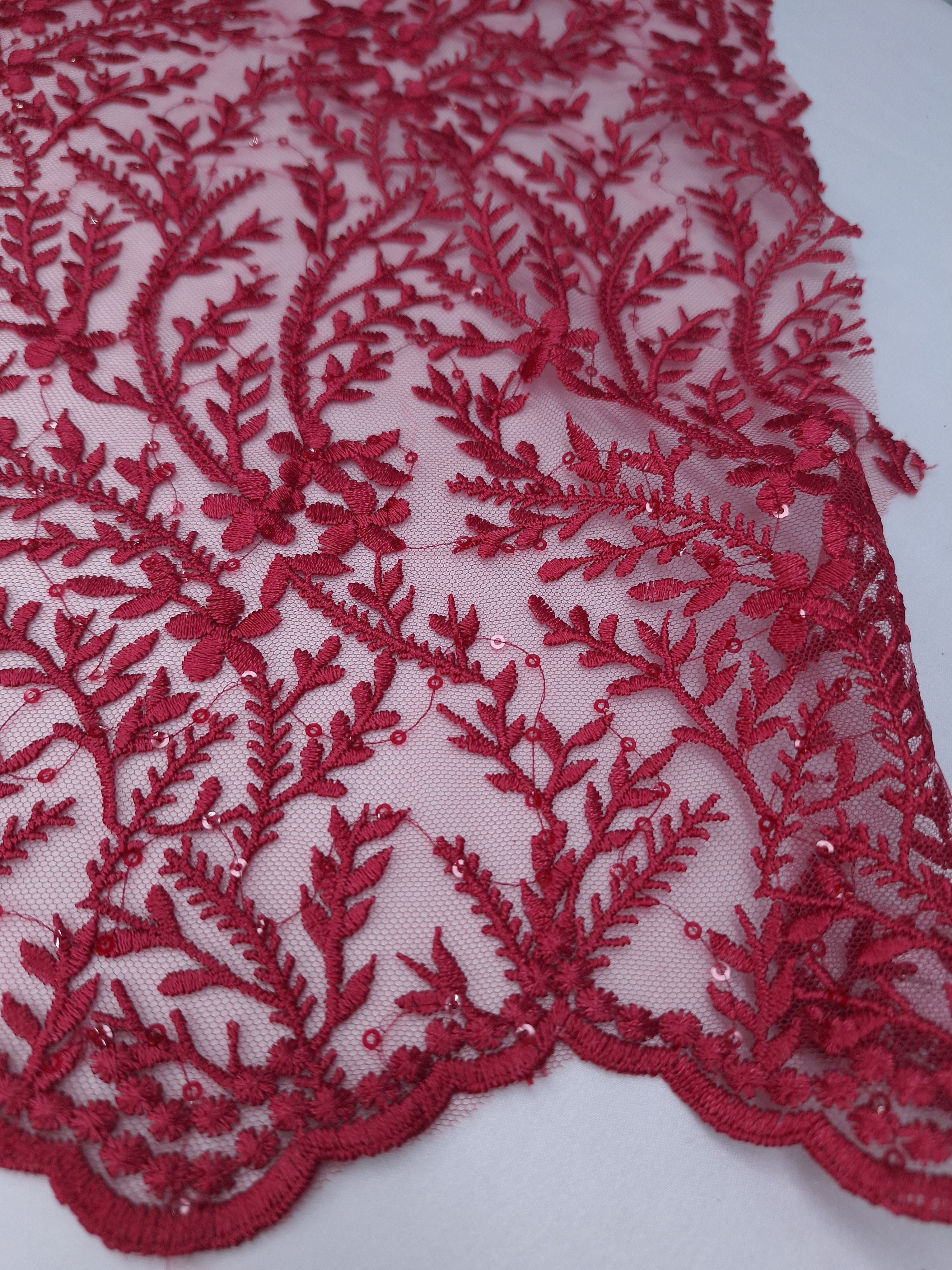 Tul bordado color vino H083, ideal para vestidos de noche de boda y de XV años