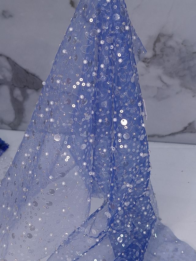 Tul bordado color azul rey A985, ideal para vestidos de noche de boda y de XV años