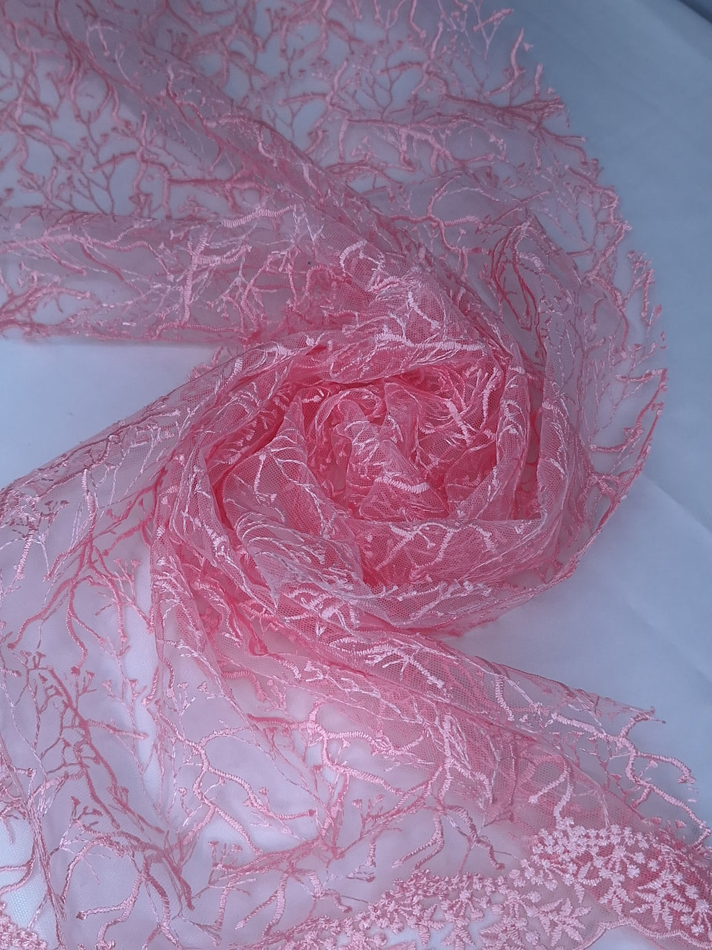 Tul bordado color rosa H175, ideal para vestidos de noche de boda y de XV años