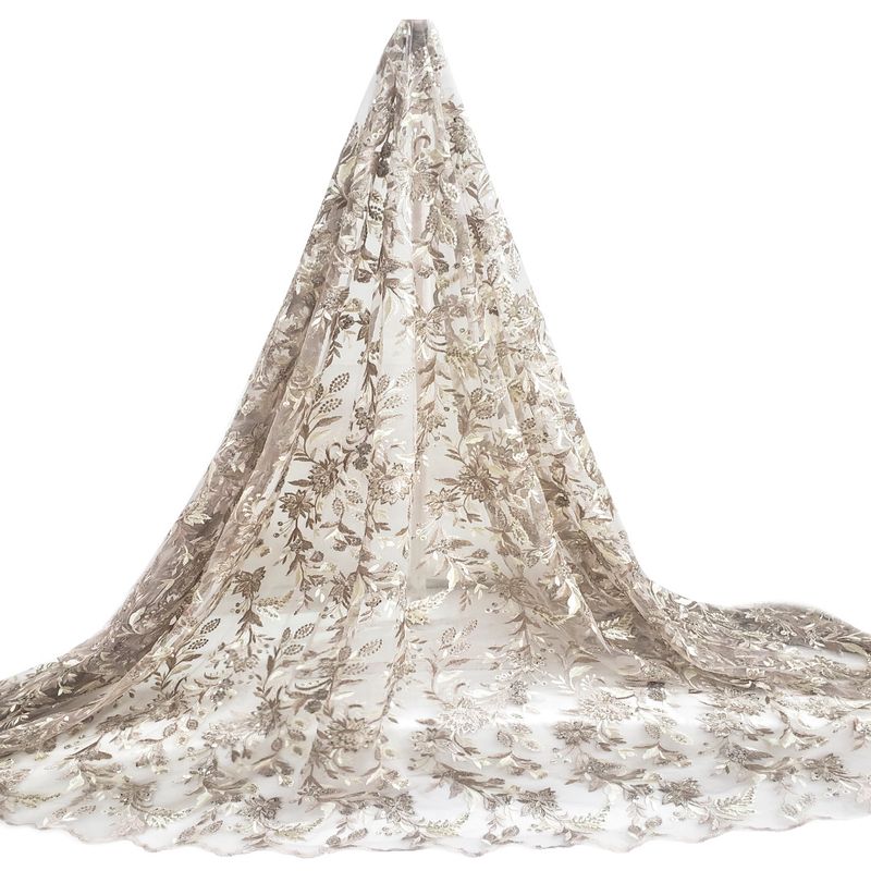 Tul bordado color beige A799, ideal para vestidos de noche de boda y de XV años