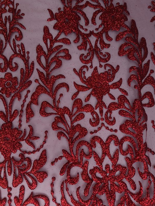 Tul bordado color vino H253, ideal para vestidos de noche de boda y de XV años