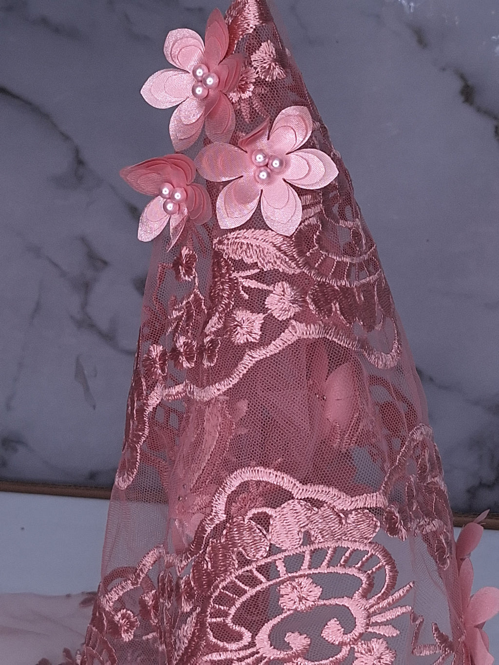 Tul bordado color rosa blush H139, para vestidos de noche de boda y de XV años