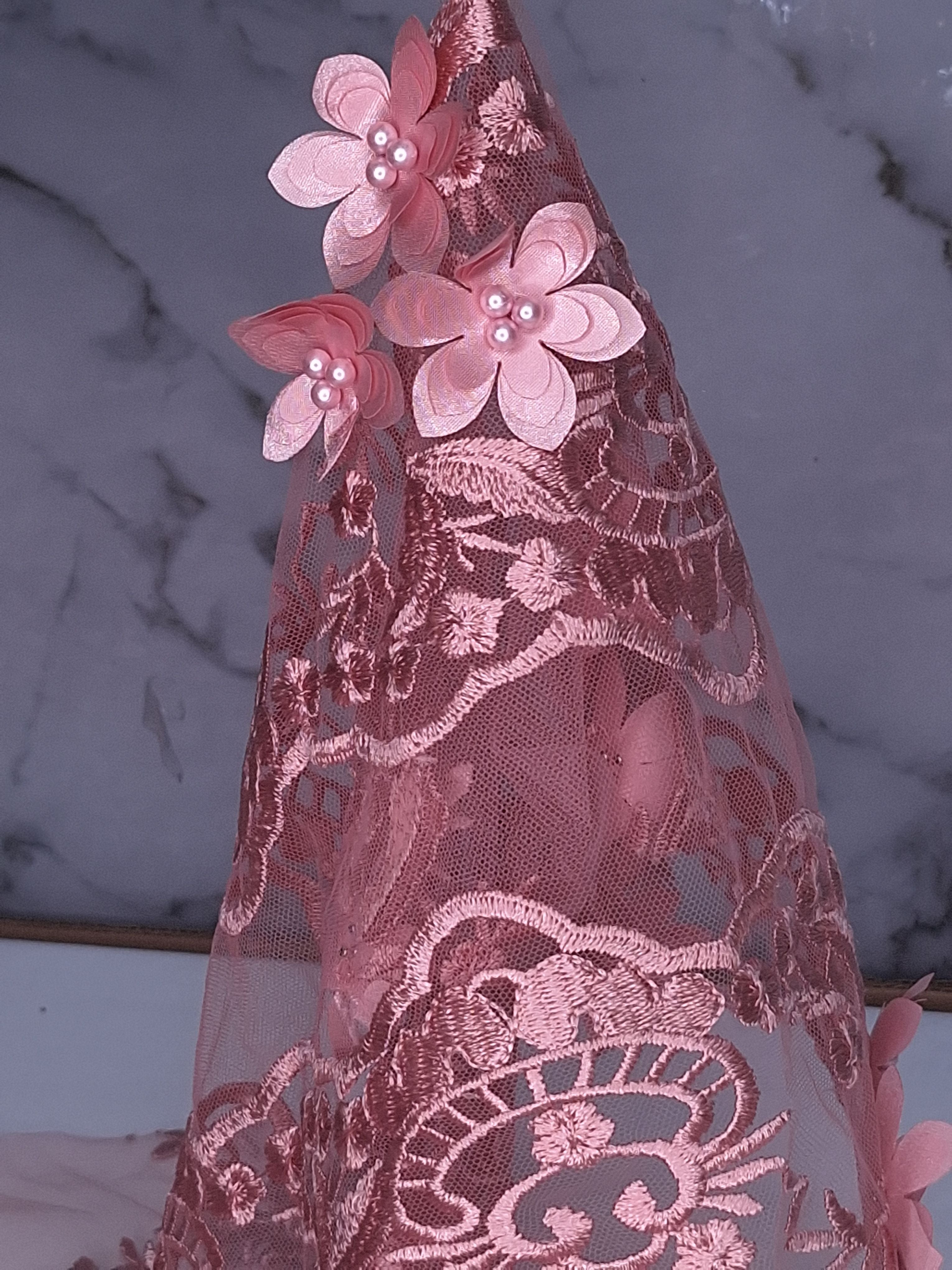 Tul bordado color rosa blush H139, para vestidos de noche de boda y de XV años